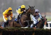 15 January 2006; Eventual winner Night Bridge, with Robert Power up, on their way to winning the P.B.S Hurdle from eventual second placed Openide with M.J. Wall and third placed Back To Bid with Niall Madden. Leopardstown Racecourse, Co. Dublin. Picture credit: Matt Browne / SPORTSFILE
