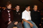 15 January 2006; Irish Rowers Gearoid Towey, left, with his mother Carmel, far left, and  Ciaran Lewis, with his motherMaureen, at a press conference after ariving home. Great Southern Hotel, Dublin Airport. Picture credit: David Maher/SPORTSFILE