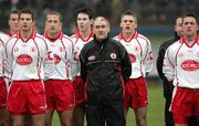 15 January 2006; Tyrone manager Mickey Harte stands for the National Anthem alongside from left; Tommy McGuigan, Shane Sweeney, Stephen O'Neill, Colm Donnelly, Brendan Boggs and Martin Penrose. Dr McKenna Cup, Tyrone v St. Mary's College Belfast. Coalisland, Co. Tyrone. Picture credit: Oliver McVeigh / SPORTSFILE