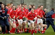 15 January 2006; The Louth players and substitutes leave the bench after the team photograph. O'Byrne Cup, Second Round, Louth v Offaly, Clanna Gael Park, Dundalk, Co. Louth. Picture credit: Ray McManus / SPORTSFILE