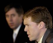 16 January 2006; Steve Staunton is listened to by John Delaney, Chief Executive, FAi, at an FAI press conference to confirm his appointment as the new Manager of the Republic of Ireland Senior International Soccer Team. Mansion House, Dublin. Picture credit: Damien Eagers / SPORTSFILE