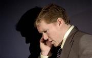 16 January 2006; Steve Staunton answers a phone call after an FAI press conference to confirm his appointment as the new Manager of the Republic of Ireland Senior International Soccer Team. Mansion House, Dublin. Picture credit: Damien Eagers / SPORTSFILE