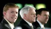 16 January 2006; Steve Staunton with Sir Bobby Robson, International Football Consultant, and Alan Kelly, goalkeeping coach, at an FAI press conference to confirm his appointment as the new Manager of the Republic of Ireland Senior International Soccer Team. Mansion House, Dublin. Picture credit: David Maher / SPORTSFILE