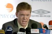 16 January 2006; Steve Staunton speaking at an FAI press conference to confirm his appointment as the new Manager of the Republic of Ireland Senior International Soccer Team. Mansion House, Dublin. Picture credit: Brendan Moran / SPORTSFILE