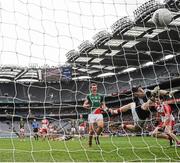 13 April 2014; Mayo goalkeeper Robert Hennelly is unable to keep out the goal from Derry's Kevin Johnson, far right. Allianz Football League Division 1 Semi-Final, Derry v Mayo, Croke Park, Dublin. Picture credit: David Maher / SPORTSFILE