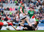 13 April 2014; Donal Vaughan, Mayo, reacts after having his shot on goal saved by Thomas Mallon, Derry. Allianz Football League Division 1 Semi-Final, Derry v Mayo, Croke Park, Dublin. Picture credit: Piaras Ó Mídheach / SPORTSFILE