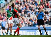 13 April 2014; Andy Moran, Mayo, reacts as referee Pádraig Hughes blows the full-time whistle. Allianz Football League Division 1 Semi-Final, Derry v Mayo, Croke Park, Dublin. Picture credit: Piaras Ó Mídheach / SPORTSFILE