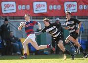 13 April 2014; Kieran Butler, Clontarf, is tackled by Richie Dunne, Old Belvedere. 98FM Metro Cup Final, Old Belvedere v Clontarf, Donnybrook Stadium, Donnybrook, Dublin. Picture credit: Pat Murphy / SPORTSFILE
