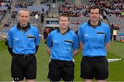 13 April 2014; Match referee Padraig Hughes with linesmen Fegal Kelly, left, and Sean Hurson, right. Allianz Football League Division 1 Semi-Final, Derry v Mayo, Croke Park, Dublin. Picture credit: Ray McManus / SPORTSFILE