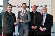 14 April 2014; Brian Kelly, UCC and Kerry footballer, is presented with his Irish Daily Mail Future Champions Award award by, from left to right, Gerry Tully, Chairman Comhairle Ardoideachais, Teddy McCarthy, former Cork dual star and Irish Daily Mail columnist, and Robert Frost, Munster Council Chairman. Irish Daily Mail Future Champions Awards 2014, Devere Hall, UCC Student Centre, UCC, Cork. Picture credit: Diarmuid Greene / SPORTSFILE