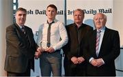 14 April 2014; David Culhane, UCC and Kerry footballer, is presented with his Irish Daily Mail Future Champions Award award by, from left to right, Gerry Tully, Chairman Comhairle Ardoideachais, Teddy McCarthy, former Cork dual star and Irish Daily Mail columnist, and Robert Frost, Munster Council Chairman. Irish Daily Mail Future Champions Awards 2014, Devere Hall, UCC Student Centre, UCC, Cork. Picture credit: Diarmuid Greene / SPORTSFILE