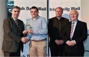 14 April 2014; Alan Dempsey, LIT and Limerick hurler, is presented with his Irish Daily Mail Future Champions Award award by, from left to right, Gerry Tully, Chairman Comhairle Ardoideachais, Teddy McCarthy, former Cork dual star and Irish Daily Mail columnist, and Robert Frost, Munster Council Chairman. Irish Daily Mail Future Champions Awards 2014, Devere Hall, UCC Student Centre, UCC, Cork. Picture credit: Diarmuid Greene / SPORTSFILE