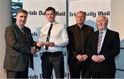 14 April 2014; David Glynn, UCC and Kilkenny hurler, is presented with his Irish Daily Mail Future Champions Award award by, from left to right, Gerry Tully, Chairman Comhairle Ardoideachais, Teddy McCarthy, former Cork dual star and Irish Daily Mail columnist, and Robert Frost, Munster Council Chairman. Irish Daily Mail Future Champions Awards 2014, Devere Hall, UCC Student Centre, UCC, Cork. Picture credit: Diarmuid Greene / SPORTSFILE