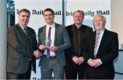 14 April 2014; Eoin Murphy, WIT and Kilkenny hurler, is presented with his Irish Daily Mail Future Champions Award award by, from left to right, Gerry Tully, Chairman Comhairle Ardoideachais, Teddy McCarthy, former Cork dual star and Irish Daily Mail columnist, and Robert Frost, Munster Council Chairman. Irish Daily Mail Future Champions Awards 2014, Devere Hall, UCC Student Centre, UCC, Cork. Picture credit: Diarmuid Greene / SPORTSFILE