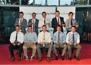 14 April 2014; Irish Daily Mail Future Champions Award winners in hurling, top row, left to right, Harry Kehoe, WIT and Wexford, Eoin Murphy, WIT and Kilkenny, David Glynn, UCC and Kilkenny, Eoin Keane, CIT and Cork, and John Cronin, CIT and Cork, front row, left to right, Jake Dillon, WIT and Waterford, Alan Dempsey, LIT and Limerick, Aaron Murphy, LIT and Limerick, Tomas Lawrence, CIT and Cork, and John O'Dwyer, CIT and Tipperary. Irish Daily Mail Future Champions Awards 2014, Devere Hall, UCC Student Centre, UCC, Cork. Picture credit: Diarmuid Greene / SPORTSFILE