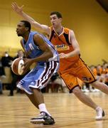 15 January 2006; Robert Taylor, Limerick Lions, in action against Kieran O'Brien, Dart Killester. Mens National Cup Basketball Semi-Final, Dart Killester v Limerick Lions, National Basketball Arena, Tallaght, Dublin. Picture credit: Brendan Moran / SPORTSFILE