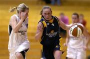15 January 2006; Michelle Aspell, UL Aughinish, Limerick, in action against Mairead Finnegan, Mustang Sallys St. Paul's, Killarney. Ladies National Cup Basketball Semi-Final, Mustang Sallys St. Paul's, Killarney v UL Aughinish, Limerick, National Basketball Arena, Tallaght, Dublin. Picture credit: Brendan Moran / SPORTSFILE