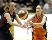 15 January 2006; Leesa Grennell, Dart Killester, in action against Suzanne Maguire, Carna Transport, Coolock. Ladies National Cup Basketball Semi-Final, Dart Killester v Carna Transport, Coolock, National Basketball Arena, Tallaght, Dublin. Picture credit: Brendan Moran / SPORTSFILE