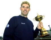 19 January 2006; Padraig Harrington with the Ryder Cup at an announcement by the Ryder Cup Board that O2 Ireland has become an official partner of the 36th Ryder Cup, which takes place at the K Club in Ireland this year. O2 Headquarters, Sir John Rogerson's Quay, Dublin. Picture credit; Brian Lawless / SPORTSFILE