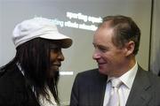 19 January 2006; Brian Kerr speaks with Joslyn Hoyte- Smith at the announcement by SARI (Sport against Racism Ireland) of the Brian Kerr Inter-Continental League opening match between China and Poland. Croke Park, Dublin. Picture credit: Damien Eagers / SPORTSFILE
