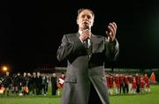 19 January 2006; Former Republic of Ireland manager Brian Kerr speaking to the crowd before the game. Brian Kerr Intercontinental League 2006, China v Poland, Dalymount Park, Dublin. Picture credit: Brendan Moran / SPORTSFILE