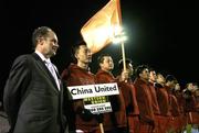 19 January 2006; Former Republic of Ireland manager Brian Kerr stands alongside the China United team before the game. Brian Kerr Intercontinental League 2006, China v Poland, Dalymount Park, Dublin. Picture credit: Brendan Moran / SPORTSFILE