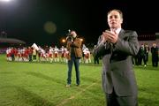 19 January 2006; Former Republic of Ireland manager Brian Kerr speaking to the crowd before the game. Brian Kerr Intercontinental League 2006, China v Poland, Dalymount Park, Dublin. Picture credit: Brendan Moran / SPORTSFILE