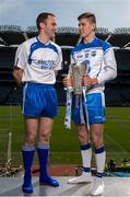 15 April 2014; Electric Ireland linked up with current All-Ireland minor title holders Shane Ryan, from Waterford, and Cian Hanley, from Mayo, to launch the 2014 Electric Ireland GAA hurling and football All-Ireland Minor Championships. The players shared their experience of winning an All-Ireland medal in Croke Park with their senior hurling and football counterparts Michael ‘Brick’ Walsh and Aidan O’Shea who have both come close but failed to win in recent years. Pictured are Michael 'Brick'Walsh, Waterford, and Shane Ryan, Waterford. Croke Park, Dublin. Picture credit: David Maher / SPORTSFILE