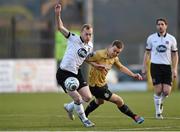 15 April 2014; Chris Shields, Dundalk, in action against Shane Robinson, Shamrock Rovers. Setanta Sports Cup, Semi-Final, 2nd leg, Dundalk v Shamrock Rovers, Dundalk v Shamrock Rovers, Oriel Park, Dundalk, Co. Louth. Photo by Sportsfile