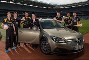 16 April 2014; Opel GAA ambassadors, from left to right, Colm Cooper, Kerry, Eoin Cadogan, Cork, Ciaran Kilkenny, Dublin, Joe Canning, Galway, Michael Darragh MacAuley, Dublin, Jackie Tyrrell, Kilkenny, and Uachtarán Chumann Lúthchleas Gael Liam Ó Néill in attendance at the launch of the Opel Kit for Clubs 2014. For every test drive, car service or Opel purchase made through the Opel dealer network, your local GAA club is awarded points that can be redeemed against high quality kit for your club! Log onto opelkitforclubs.com and start earning points today. Croke Park, Dublin. Picture credit: David Maher / SPORTSFILE