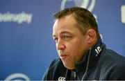 17 April 2014; Leinster forwards coach Jono Gibbes speaking during a press conference ahead of their side's Celtic League 2013/14 Round 20 match against Benetton Treviso on Friday. Leinster Rugby Press Conference, RDS, Dublin. Picture credit: Piaras Ó Mídheach / SPORTSFILE