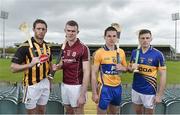 17 April 2014; Pictured at the Allianz Hurling League Semi-Finals preview, left to right, Michael Fennelly, Kilkenny, Jonathan Glynn, Galway, John Conlon, Clare, and Shane McGrath, Tipperary. Gaelic Grounds, Limerick. Picture credit: Diarmuid Greene / SPORTSFILE