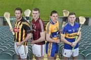 17 April 2014; Pictured at the Allianz Hurling League Semi-Finals preview are, from left to right, Michael Fennelly, Kilkenny, Jonathan Glynn, Galway, John Conlon, Clare, and Shane McGrath, Tipperary. Gaelic Grounds, Limerick. Picture credit: Diarmuid Greene / SPORTSFILE