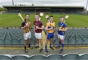 17 April 2014; Pictured at the Allianz Hurling League Semi-Finals preview, left to right, Michael Fennelly, Kilkenny, Jonathan Glynn, Galway, John Conlon, Clare, and Shane McGrath, Tipperary. Gaelic Grounds, Limerick. Picture credit: Diarmuid Greene / SPORTSFILE