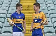 17 April 2014; Pictured at the Allianz Hurling League Semi-Finals preview are Shane McGrath, Tipperary, left, and John Conlon, Clare. Gaelic Grounds, Limerick. Picture credit: Diarmuid Greene / SPORTSFILE