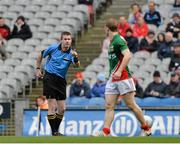 13 April 2014; Referee Pádraig Hughes in conversation with Colm Boyle, Mayo. Allianz Football League Division 1 Semi-Final, Derry v Mayo, Croke Park, Dublin. Picture credit: Piaras Ó Mídheach / SPORTSFILE
