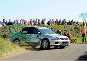 18 April 2014; Josh Moffett and John Rowan in a Mitsubishi Lancer EVO 1 in action during the SS6 - Bucks Head, Round 2 of the Circuit of Ireland International Rally, Co. Down. Picture credit: Philip Fitzpatrick / SPORTSFILE