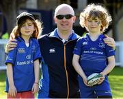 18 April 2014; Leinster supporter Colin Hall with his daughter Megan, age 6, and son Daniel, age 5, from Rathmines, Dublin, ahead of the game. Celtic League 2013/14 Round 20, Leinster v Benetton Treviso, RDS, Ballsbridge, Dublin. Picture credit: Matt Browne / SPORTSFILE
