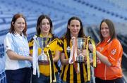 29 November 2005; Junior captains, Aisling Lambe, left, Athgarvan, Kildare and Eva O'Donoghue, second from left, Mourneabbey, Cork, with Intermediate captains Edel O'Connell, second from right, Abbeydorney, Kerry and Denise Hagan, Clann Eireann, Armagh, at a photocall ahead of the Intermediate and Junior Ladies Club Finals which will take place on Sunday, next 4th December, Croke Park, Dublin. Picture credit: Damien Eagers / SPORTSFILE
