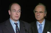 2 December 2005; HSH Prince Albert II of Monaco, in the company of Mario Pescante, President of the European Olympic Committee, speaking at the European Olympic Committee General Assembly. Four Season's Hotel, Dublin. Picture credit: Brendan Moran / SPORTSFILE