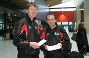 18 January 2006; Clare hurlers Niall Gilligan and David Fitzgerald prior to their departure to Singapore for the 2006 Vodafone All-Stars Hurling Tour. Shannon Airport, Shannon, Co. Clare. Picture credit; Kieran Clancy / SPORTSFILE