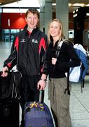 18 January 2006; Clare hurler Niall Gilligan and his girlfriend Deirdre McHugh, Raheen, Limerick, prior to their departure to Singapore for the 2006 Vodafone All-Stars Hurling Tour. Shannon Airport, Shannon, Co. Clare. Picture credit; Kieran Clancy / SPORTSFILE