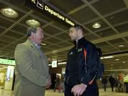 18 January 2006; GAA President Elect Nickey Brennan in conversation with Kilkenny's JJ Delaney prior to their departure to Singapore for the 2006 Vodafone All-Stars Hurling Tour. Dublin Airport, Dublin. Picture credit; Pat Murphy / SPORTSFILE