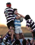 29 January 2006; Daniel Dowling, Blackrock, wins possession of the line-out despite the challenge of Terenure's Conor Diskin and Gavan Costello, right. Leinster Schools Senior Cup, First Round, Blackrock v Terenure, Donnybrook, Dublin. Picture credit; Ciara Lyster / SPORTSFILE