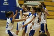 30 January 2006; Players from St. Joseph's, Abbeyfeale celebrate victory. Schools Basketball Cup Finals, Girls U16 B, Mount Temple, Dublin v St. Joseph's, Abbeyfeale, National Basketball Arena, Tallaght, Dublin. Picture credit: Damien Eagers / SPORTSFILE