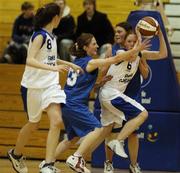 30 January 2006; Maire Dillon, St. Joseph's, Abbeyfeale, in action against Alison Shiel, Mount Temple, Dublin. Schools Basketball Cup Finals, Girls U16 B, Mount Temple, Dublin v St. Joseph's, Abbeyfeale, National Basketball Arena, Tallaght, Dublin. Picture credit: Damien Eagers / SPORTSFILE