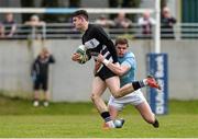 19 April 2014; Philip O'Dwyer, Old Belvedere, is tackled by Andrew O'Byrne, Garryowen. Ulster Bank League Division 1A, Garryowen v Old Belvedere, Dooradoyle, Limerick. Picture credit: Ray McManus / SPORTSFILE