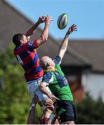 19 April 2014; Ben Reilly, Clontarf, competes for a line-out with James Simpson, Ballynahinch. Ulster Bank League Division 1A, Clontarf v Ballynahinch, Castle Avenue, Clontarf, Dublin. Picture credit: Ramsey Cardy / SPORTSFILE