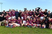 19 April 2014; Clontarf players celebrate with the trophy after the match. Ulster Bank League Division 1A, Clontarf v Ballynahinch, Castle Avenue, Clontarf, Dublin. Picture credit: Ramsey Cardy / SPORTSFILE