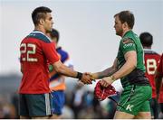 19 April 2014; Conor Murray, Munster, and Eoin McKeon, Connacht, exchange a handshake after the game. Celtic League 2013/14 Round 20, Connacht v Munster. The Sportsground, Galway. Picture credit: Diarmuid Greene / SPORTSFILE